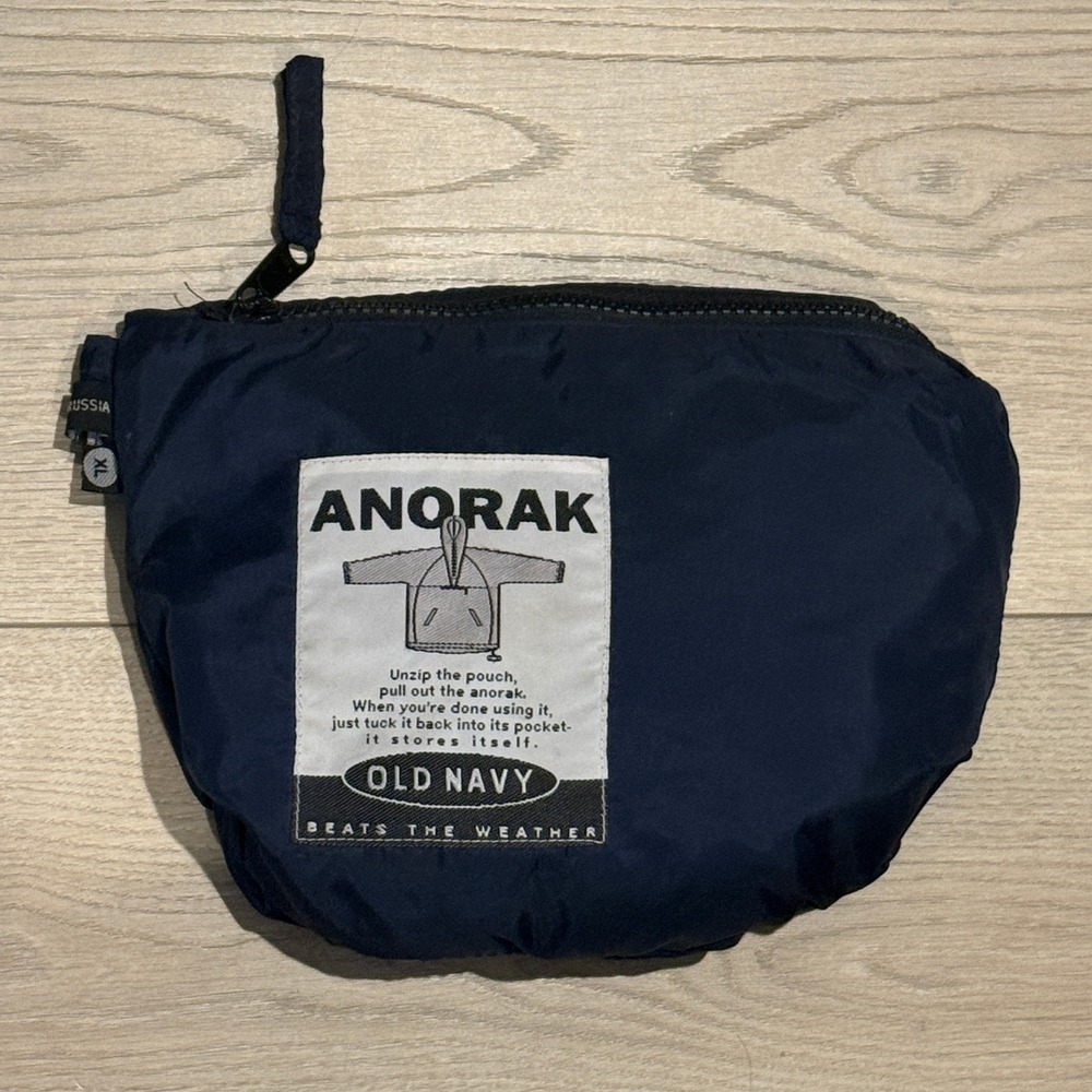 Old Navy Anorak Jacket Men's XL Blue Packable Pouch Windbreaker Rain Coat